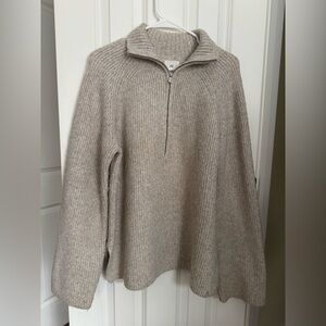 H&M Half-Zip Ribbed Pullover - Light Beige